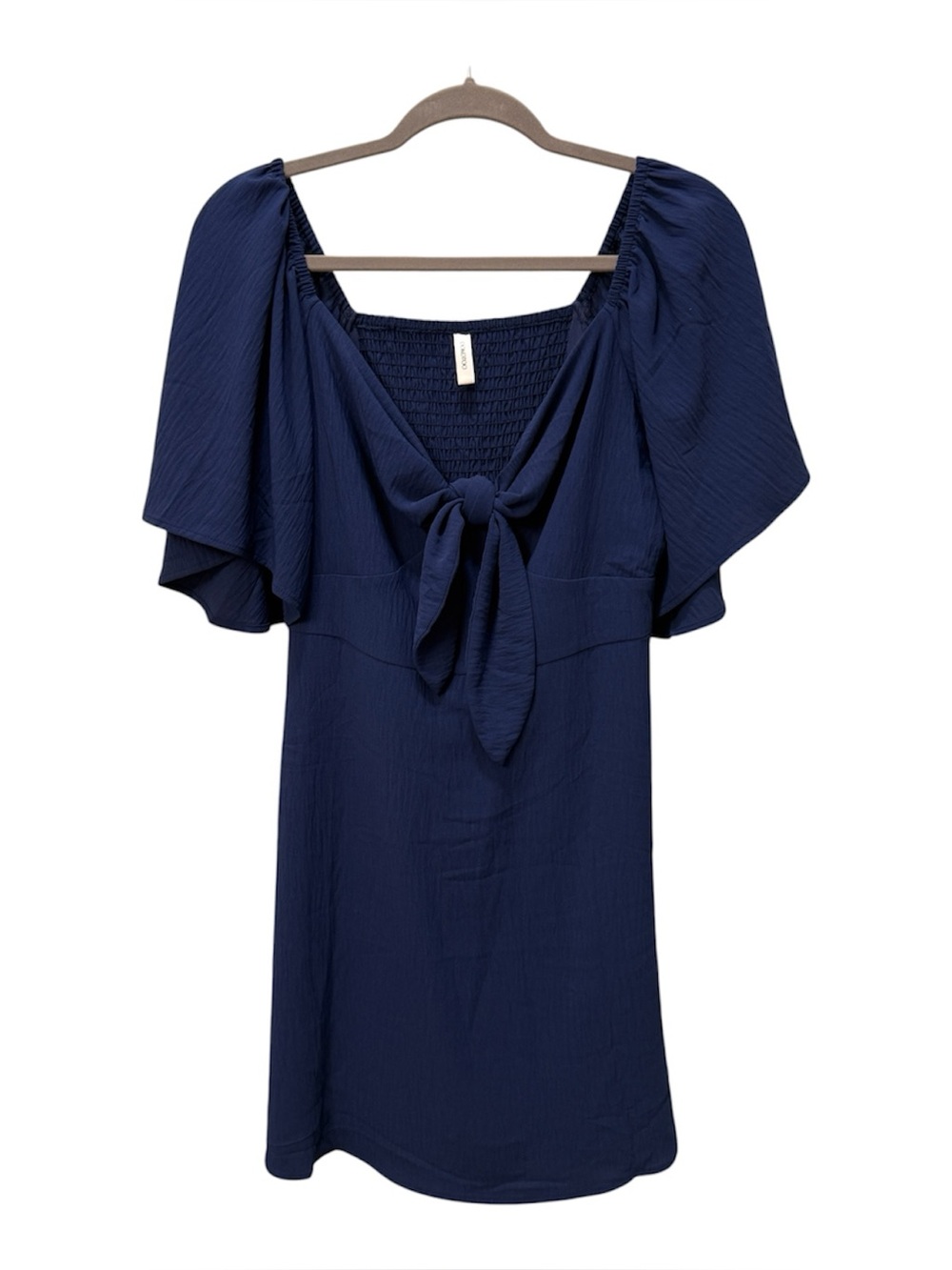 Compton Blue Bow Tie Front Mini Dress with Flutter Sleeves